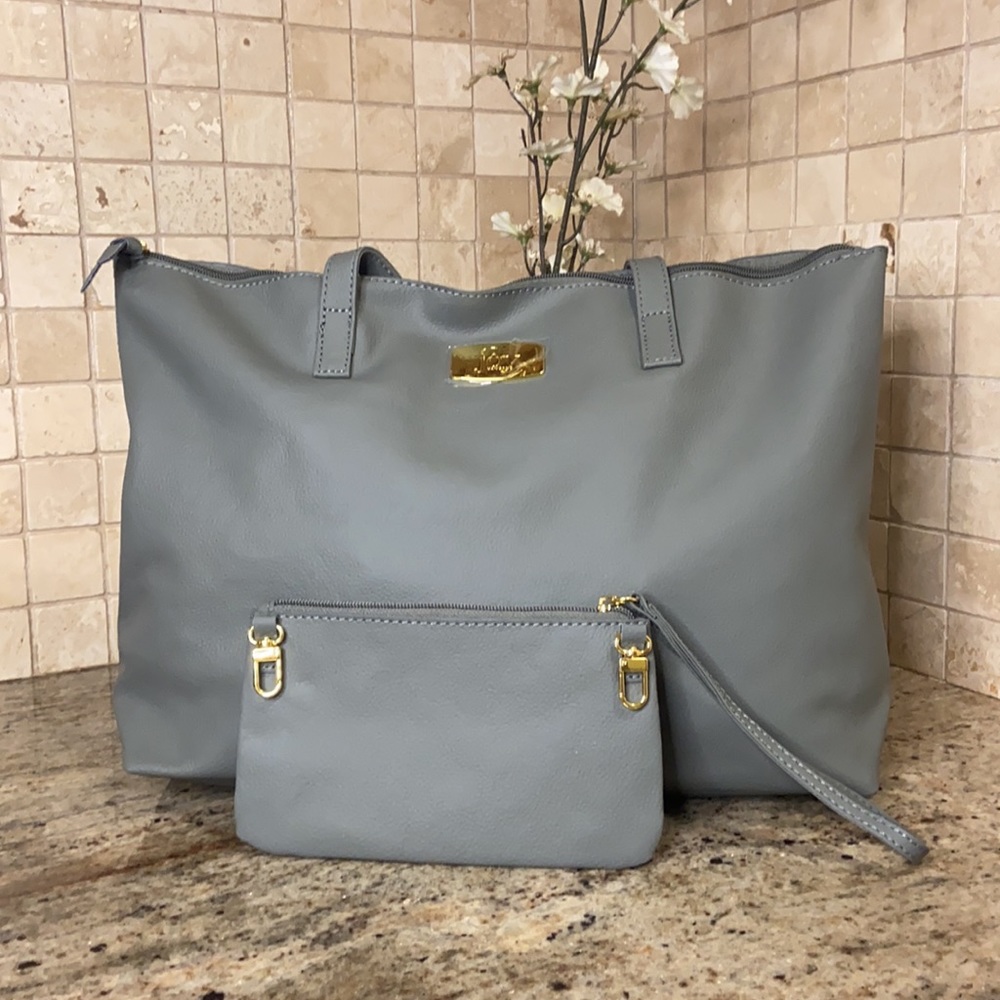 Joy Mangano Leather Tote Gray Gem